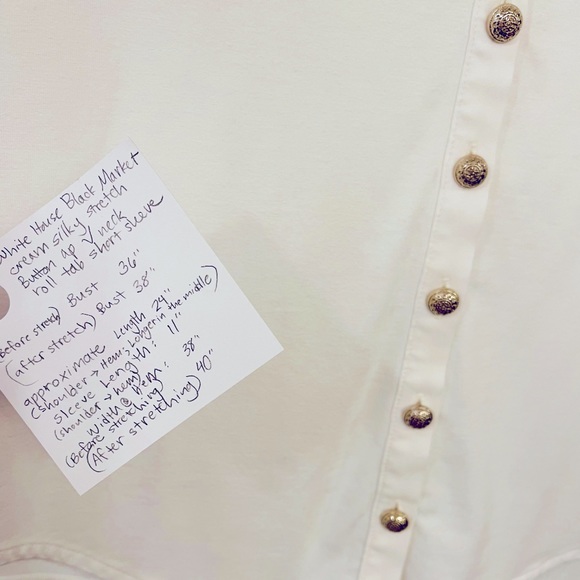 creamy white fluid good quality v neck button front tab sleeve, professional top - Picture 16 of 16